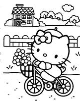 coloriage hello kitty sur son velo